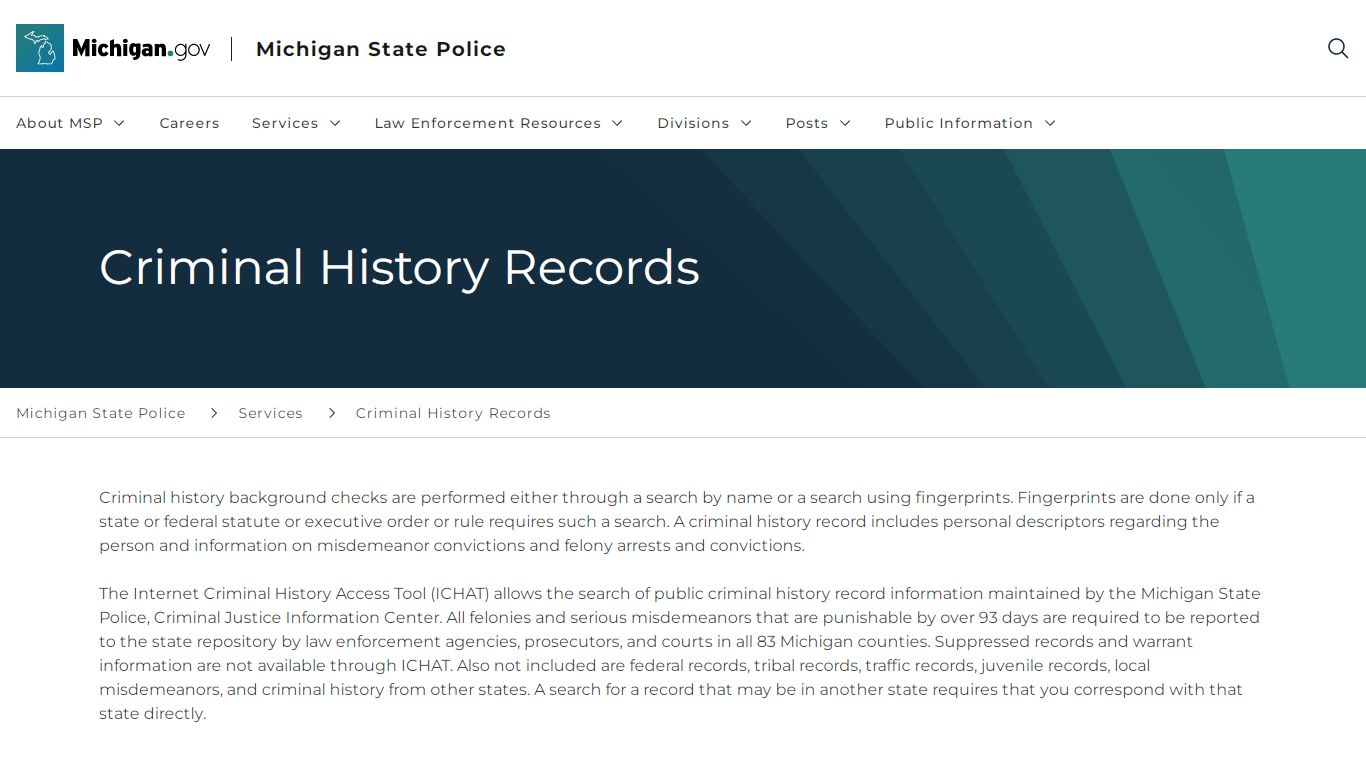Criminal History Records - Michigan